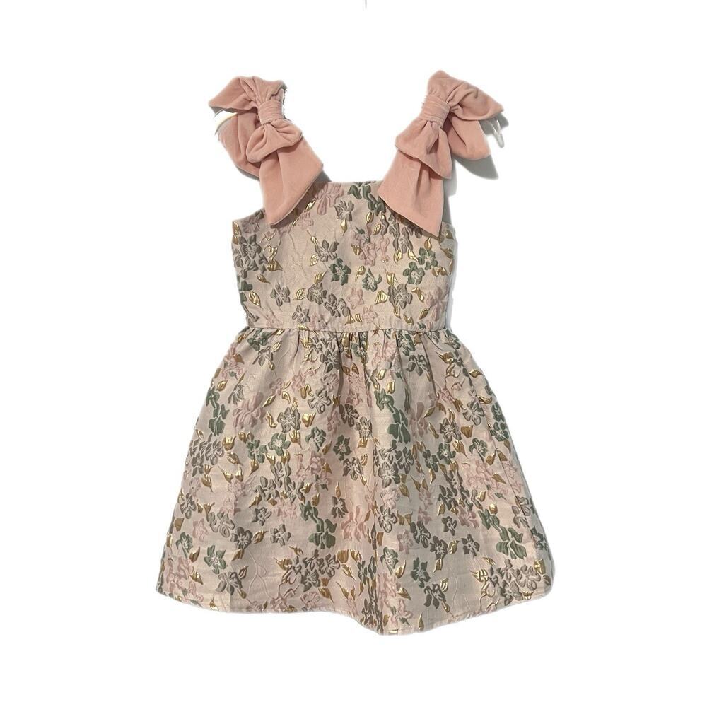 GB Girls Pink Jacquard Bow Sleeveless Dress Size 10 Girls Party Special Occasion